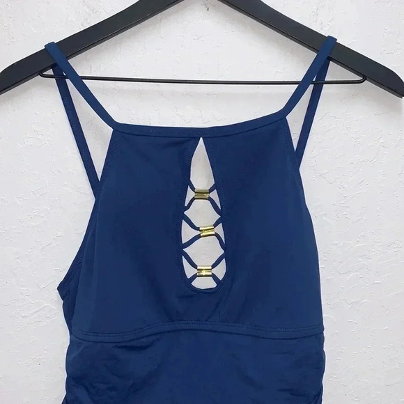 Bleu Rod Beattie Navy High Neck Strappy Swimsuit Size 6 - Picture 3 of 7